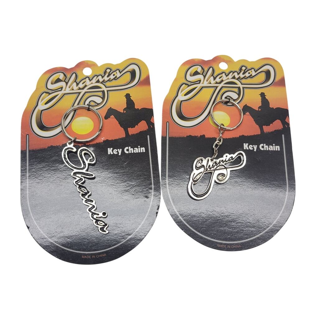 Lot 2 NOS Shania Twain Signature Metal Keychains Original Cards Country Music